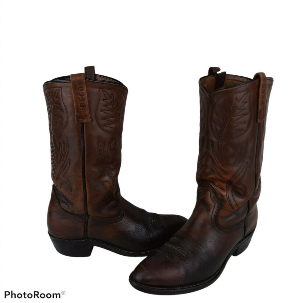 Vintage Pecos Chore Cowboy Western Brown Leather Boots Red Wing Shoes Usa 8.5d